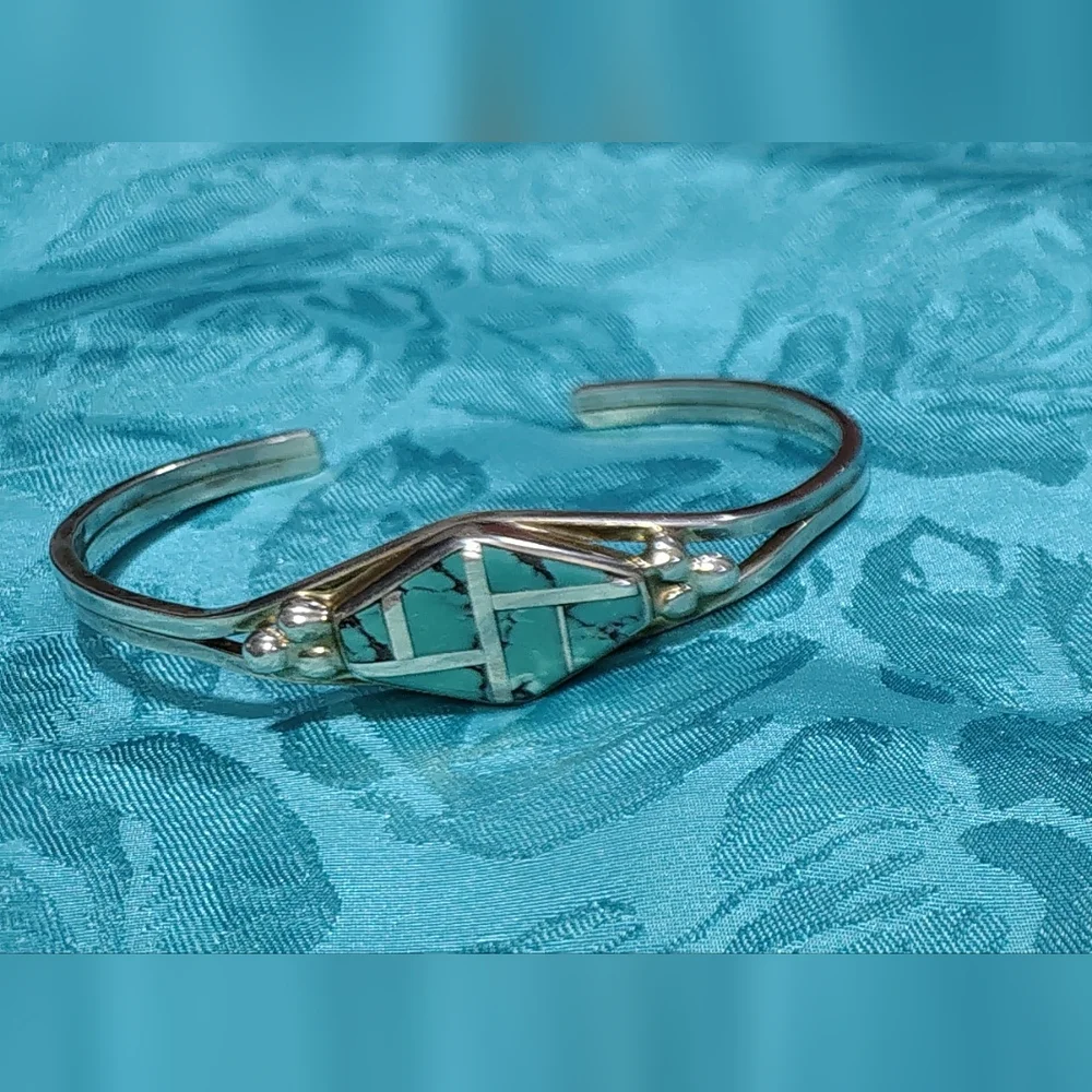Turquoise Silver Inlay Bracelet - Picture 2 of 2